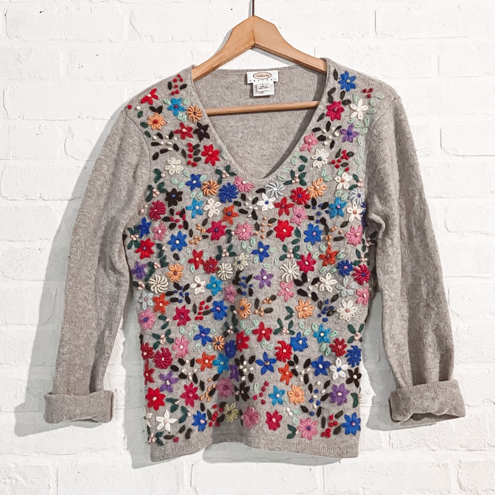 Embroidered Boho Flower Knit Cardigan